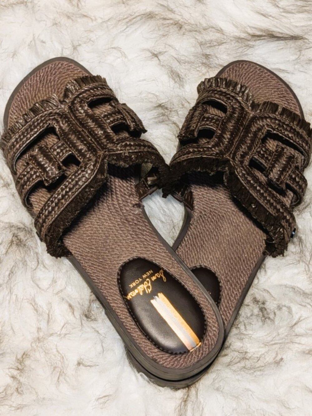 Sam Edelman Dark Chocolate Slide Mule Open-Toe Slip-On Leather Flat Sandals 6.5